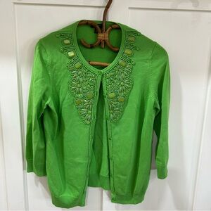 Talbots beaded green cardigan